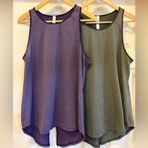 TWO Lululemon Athletica Purple and Green Asymmetrical Tank Tops